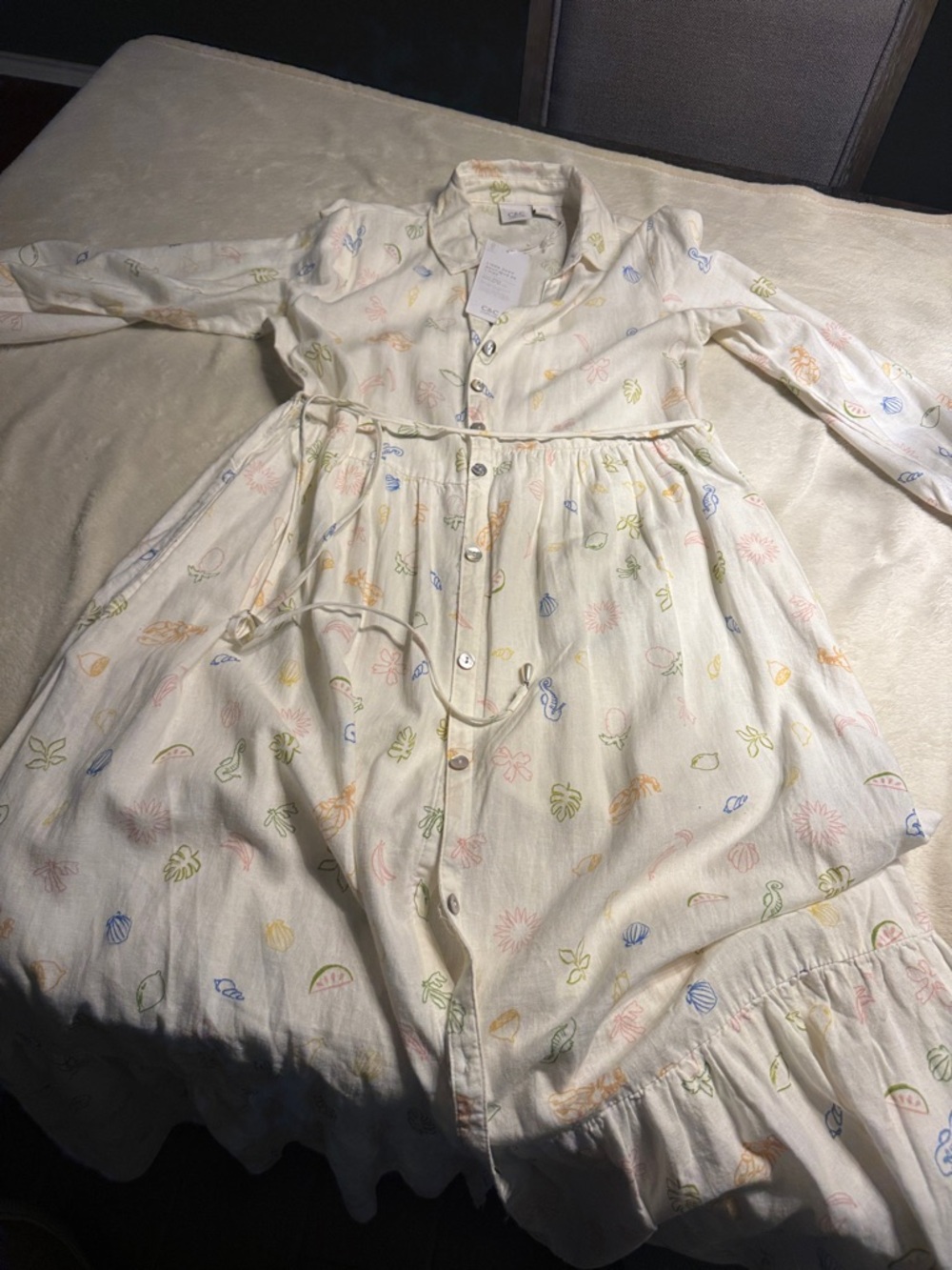 C&C California Cream Button-Front Nightgown with Pastel Print